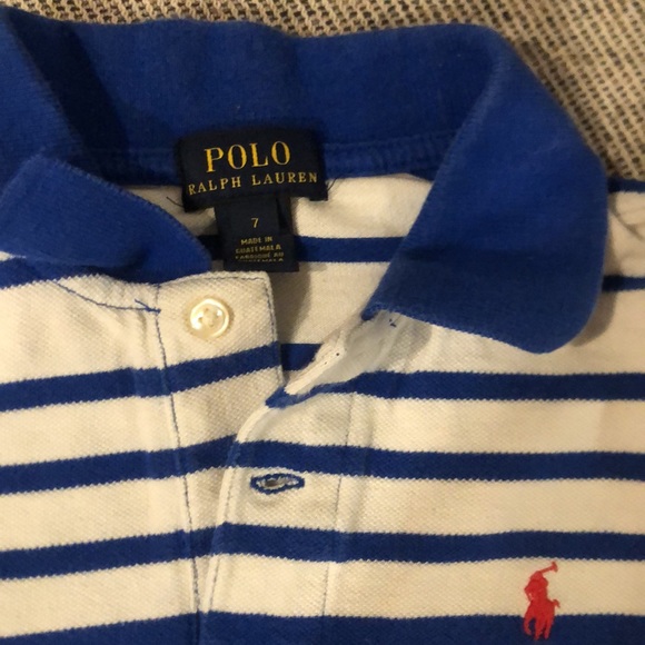Ralph Lauren POLO boys size 7 blue stripped short sleeve polo shirt - Picture 2 of 3